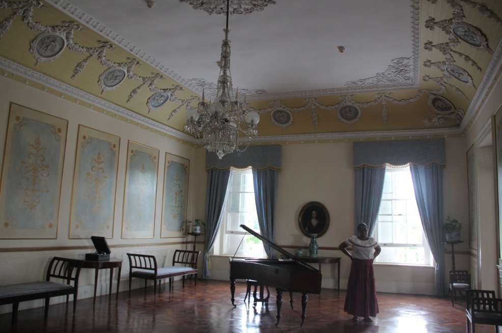 Wedgwood ceiling and English chandelier at Devon House